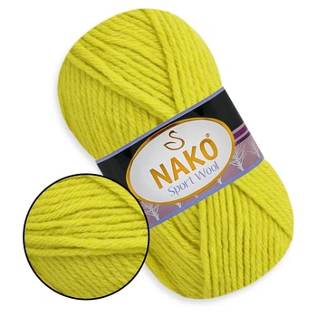 Nako Sport Wool, Лайм №13872, полушерстяная пряжа, 100 г / 120 м, 25% шерсть / 75% акрил, для снудов, шапок, кардиганов
