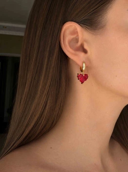Серьги с красным сердцем 5354