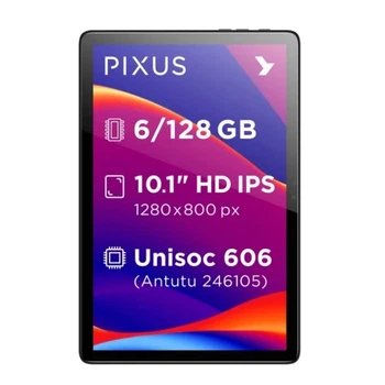 Планшет 10.1' Pixus Line NEW LTE, Grafite, 1280x800, IPS, Unisoc Tiger T7250 8x1.6GHz, RAM 6Gb, ROM 128Gb, GPS, A-GPS, LTE, Wi-Fi, BT, 2 Cam (13Mp + 5Mp), 6600 mAh, Android 16