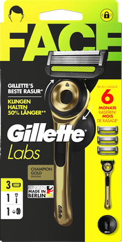 Станок для гоління (бритва) Gillette Labs Face Champion Gold (1 ручка + 3 картриджі з 5 лезами + настінне кріплення)