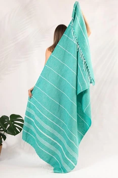 Пляжное полотенце peshtemal Mint Green 100х180 см большое турецкое пoлотенце пештемаль для пляжа бассейна хамама бани мятное