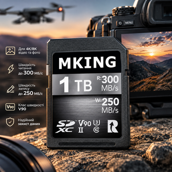 Карта памяти MKING Digital SDXC UHS-II 1 ТБ 1024 ГБ V90, чтение 300 МБ/с, запись 250 МБ/с, для 4K/8K фото и видео
