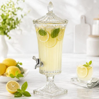 Лимонадница с краном на подставке стеклянная Patterned Pitcher 2 л лимонадник с краником для напитков соков махито компотов коктейлей