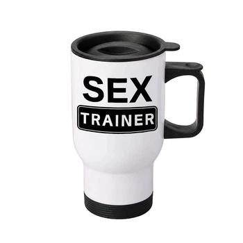 Термочашка автомобільна з принтом SEX Trainer 450 мл біла