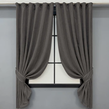 Комплект коротких штор VR-Textil Микровелюр Petek YL №1711ш Темно-серый 130х170 см 2 шт (35-0456)