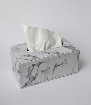 Салфетница 20х12х8,5см белая мраморная обшита искусственной кожей