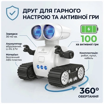 Программируемый мини-робот с датчиками и музыкой, белый – интерактивная игрушка 2.4G с LED-глазами (1747563258)