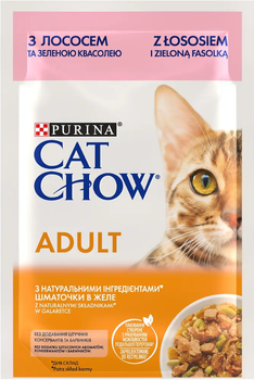 Purina Cat Chow вологий корм для дорослих котів, з лососем та зеленою квасолею, ніжні шматочки в желе 85 г