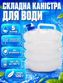 Каністра для води складана Naturehike LDPE4 NH14S002-T 5 л прозора туристична без BPA 120 г