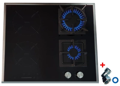 Варочная поверхность комбинированная Luxor Kombi InductionGas 67 Prof GI Boost SS защитная окантовка + металлический уголок для подключения в подарок, черный, нержавеющая сталь, прочие цвета