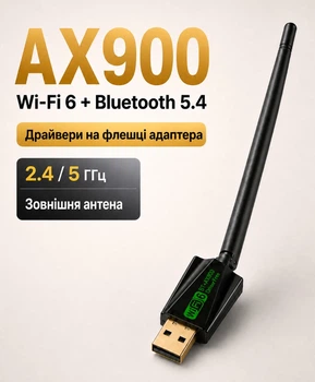 Wi-Fi адаптер AX900 + Bluetooth 5.4 DuoLink Зовнішня антена USB WIFI6. Драйвер вбудований в адаптер