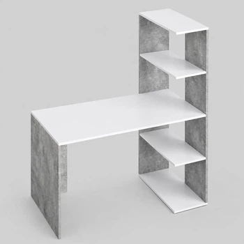Компьютерный стол для ПК 120×60×147,3 см, письменный, с боковым стеллажем справа Бетон-Белый (NS-17)