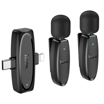Микрофон петличный беспроводной Hoco L15 Lightning / USB C Black (2 pack) (6942007638623)