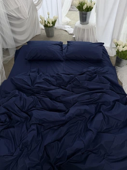 Комплект постельного белья DARK BLUE (синий, однотонный) Евро 200х220 см