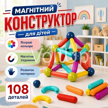 Магнітний конструктор SKY Magnetic Sticks TS-8300 108 деталей, палички та кульки в пластиковому боксі