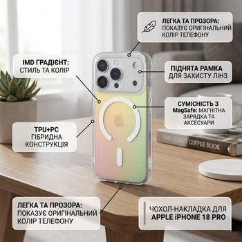 Чохол накладка TPU+PC IMD Gradient with MagSafe для Apple iPhone 18 Pro панель-накладка для телефону магнітна зарядка Transparent