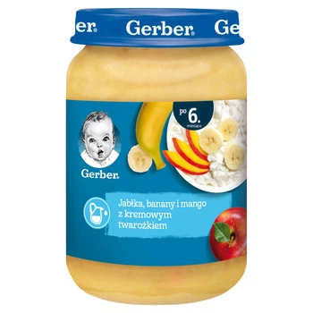 Дитяче фруктово-сирне пюре Gerber Яблуко, банан і манго з вершковим сиром від 6 місяців 190 г