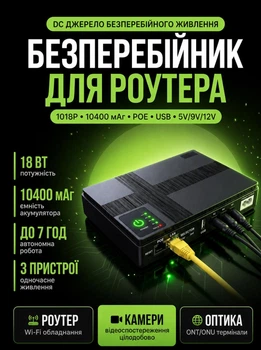 Повербанк потужний для WI-Fi роутера камери модему Happy Home DC UPS 1018P 5V 9V 12V USB 10400 mAh 18W