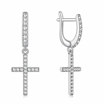 Серьги серебряные Крест с фианитами Silver Style (25921.12 sku:2300104354923)