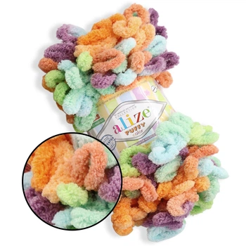 Alize Puffy Color, №4530 (100г/ 9м) плюшевая фантазийная пряжа с готовыми петлями для вязания руками пледа игрушек и балаклавы, Ализе Пуффи Колор