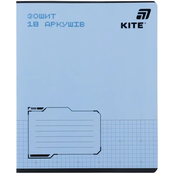 Зошит шкільний Kite One color K26-236-1, 18 аркушів, клітинка ,блакитний
