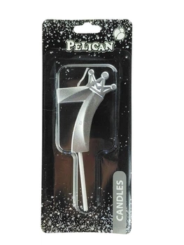 Свеча цифра 3D с короной "7", серебро 6см Серебряный Pelican (863117)