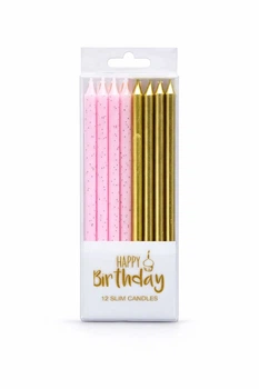 Свеча с блеском, 14,5 см, розовые+золото, 12шт (800080 pink+gold)