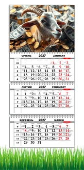 Календарь настенный квартальный на 2027 год на три пружины, Apriori, год Козы, символ года Коза , Успех , 29,7х61см ,93 вид