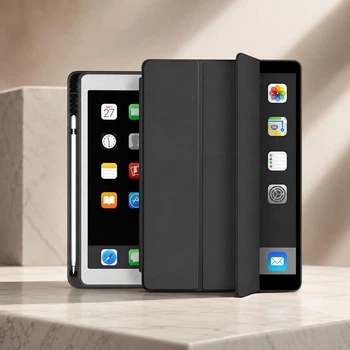 Чехол Smart Case с держателем для Apple Pencil для iPad 10.2" 7 / 8 / 9 Gen (2019–2021) Black черный с микрофиброй