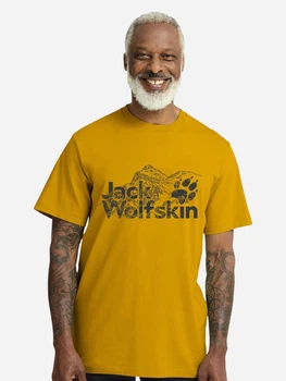 Футболка бавовняна довга чоловіча Jack Wolfskin Brand T M A65910-M0119 XL Жовта з принтом (4064886776240)