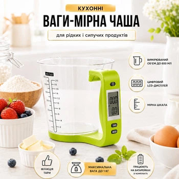Кухонные весы цифровые мерная чашка Digital Scale With Measuring Cup 2 в 1 чашка-веса до 1000 г Салатовый
