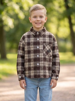 Сорочка дитяча 071058 allo клітинка унісекс "Fashion Kids" коричнева з бежевим 130 р-р