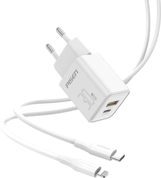 Сетевое зарядное устройство Pisen Quick GaN USB-C+USB-A 30W Fast Wall Charger (C to L Cable) (EU) (TC-082AC30G_Kit)