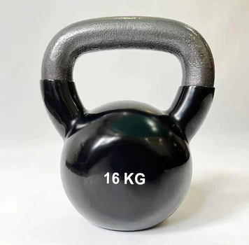 Гиря чавунна з вініловим покриттям 16 кг чорна PVC+Iron