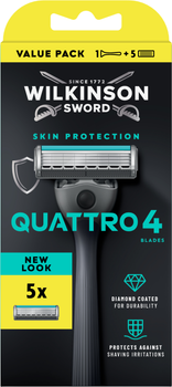 Бритва Wilkinson Sword Quattro Clampack + 5 сменных картриджей 4 лезвия (4027800174706)