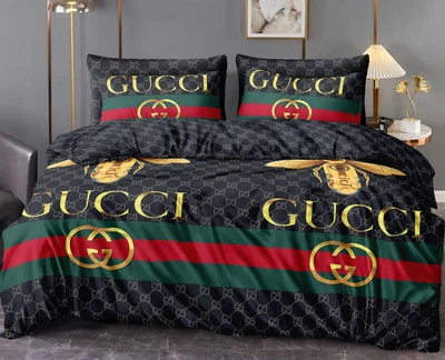 Комплект постільної білизни Комфортний Сон Бязь Gold Lux полуторний принт Gucci Гуччі підковдра 150×215 см 150×220 см 2 наволочки 70×70 см (1064)