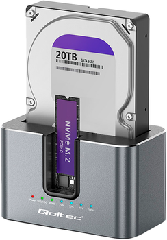 Stacja dokująca Qoltec 2w1 HDD SATA III \ SSD M.2 NVMe SB-C 3.2 Gen 2 Black (5901878526317)