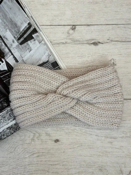 Пов'язка на голову в'язана тепла Біло-Бежевий 55-58р One Size (3122)