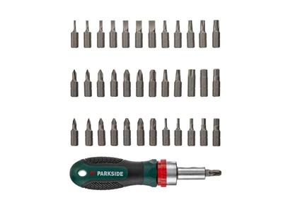 Набір біт із викруткою-тріскачкою Parkside Ratcheting Screwdriver Set (38 предметів)