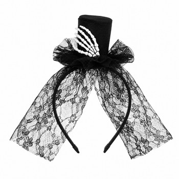 Обруч для волосся Halloween Hairband з чорним мереживом та декоративною скелетною рукою