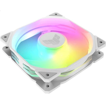 Вентилятор ASUS TUF GAMING TR120 Thunder Light White з захистом від листя, 3 ARGB-вентилятори, ШІМ-регулятор температури та регулювання швидкості, двошаровий світлодіодний масив, товщина панелі 28 мм