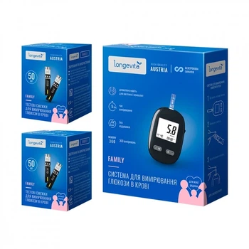 Глюкометр LONGEVITA Family+ Тест-смужки 100шт.(2х50шт/пач.)