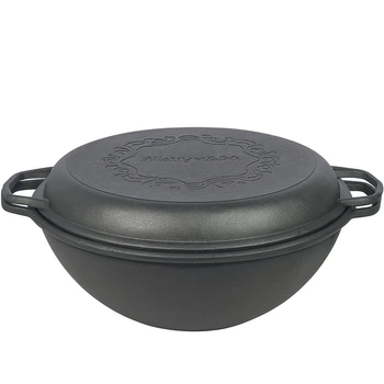 Казан чугунный WOK (Узбекский) 15л, ∅40 х 20см с крышкой-сковородкой