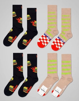 Набор женских носков прикольных высоких хлопковых Happy Socks 194850 36/40 4 пары Черно/бежевый (2200005145098)