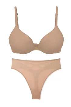 Комплект белья: бюстгальтер push-up и трусики стринг Victoria's Secret 70C/S Бежевый (153913)
