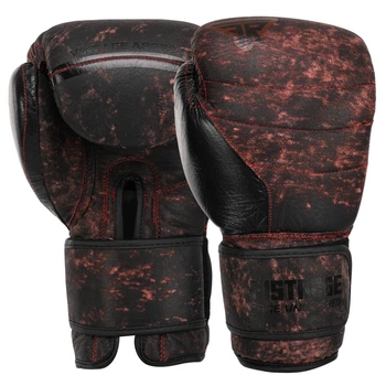 Перчатки боксерские кожаные тренировочные на липучке Fistrage Fight Gear 6452 размер 14 унций Black-Burgundy
