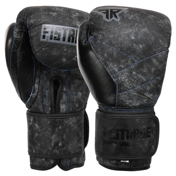 Перчатки боксерские кожаные тренировочные на липучке Fistrage Fight Gear 6465 размер 12 унций Black-Grey