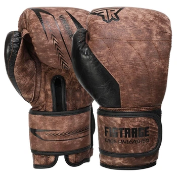 Перчатки боксерские кожаные тренировочные на липучке Fistrage Fight Gear 6458 размер 10 унций Brown