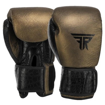 Перчатки боксерские кожаные тренировочные на липучке Fistrage Fight Gear 6480 размер 14 унций Black-Bronze