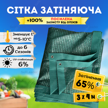 Сітка затіняюча з люверсами 65% 3х4м Shadow пакетована для затінення городу рослин теплиць альтанки